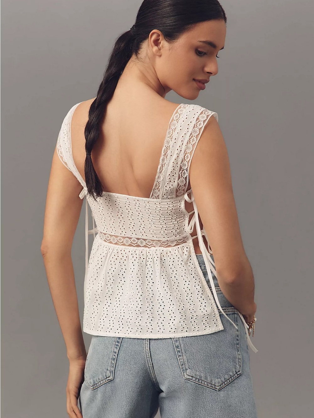 Pilcro White Eyelet Lace-Up Camisole